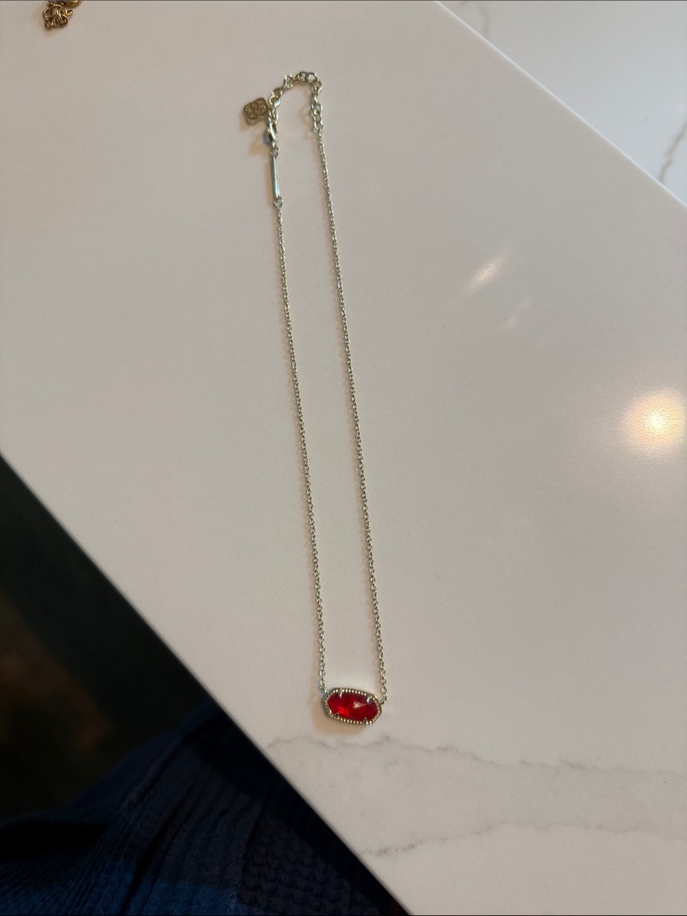 Kendra Scott Gold Necklace with Red Oval Pendant